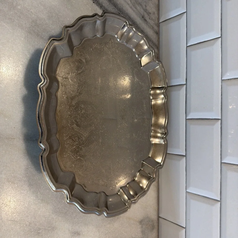 Vtg Leonard Silver Plate Footed Serving Tray Vanity Display 14